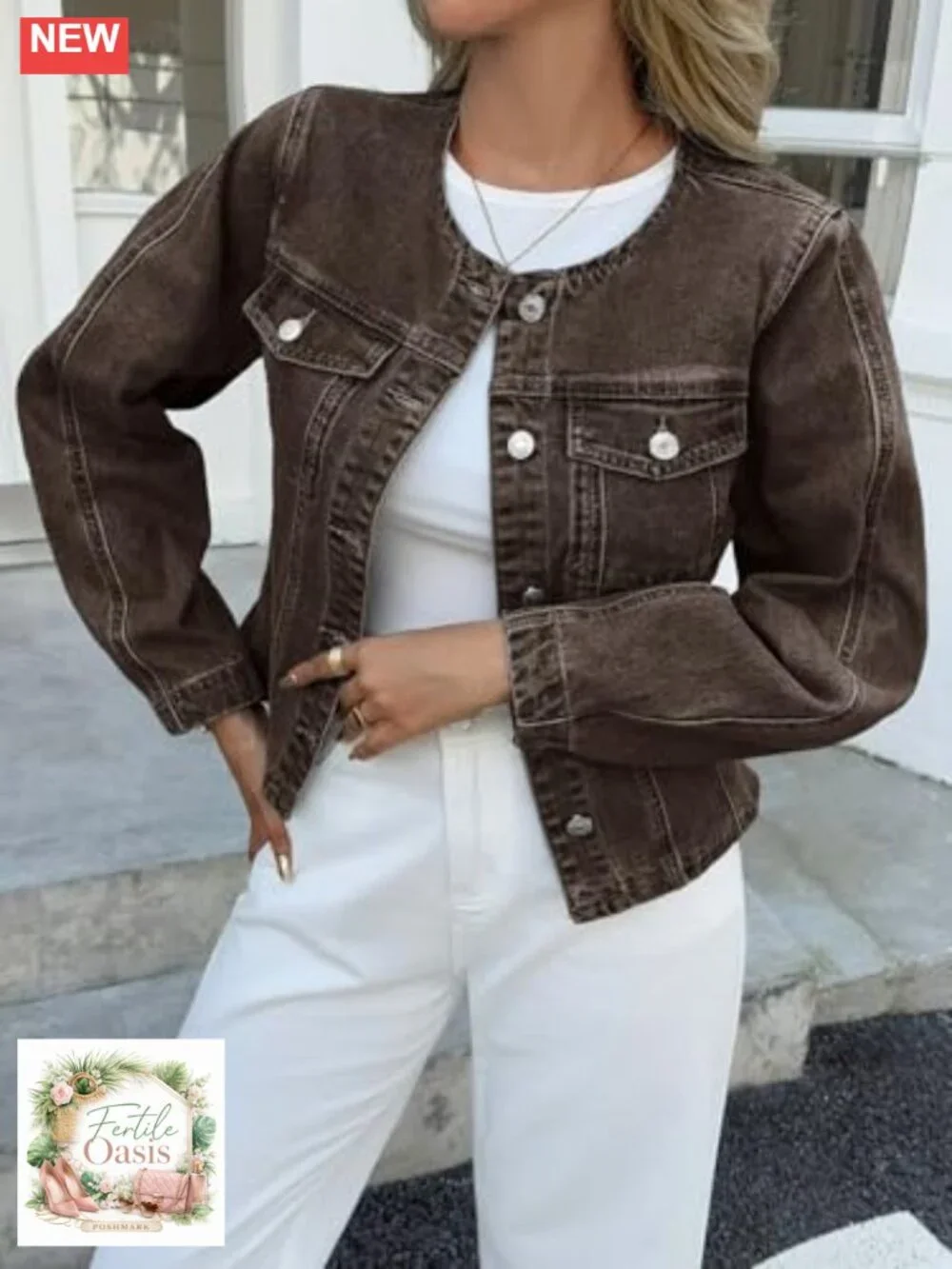 Women's Cropped Denim Jacket Cotton Blend Button Down Shacket